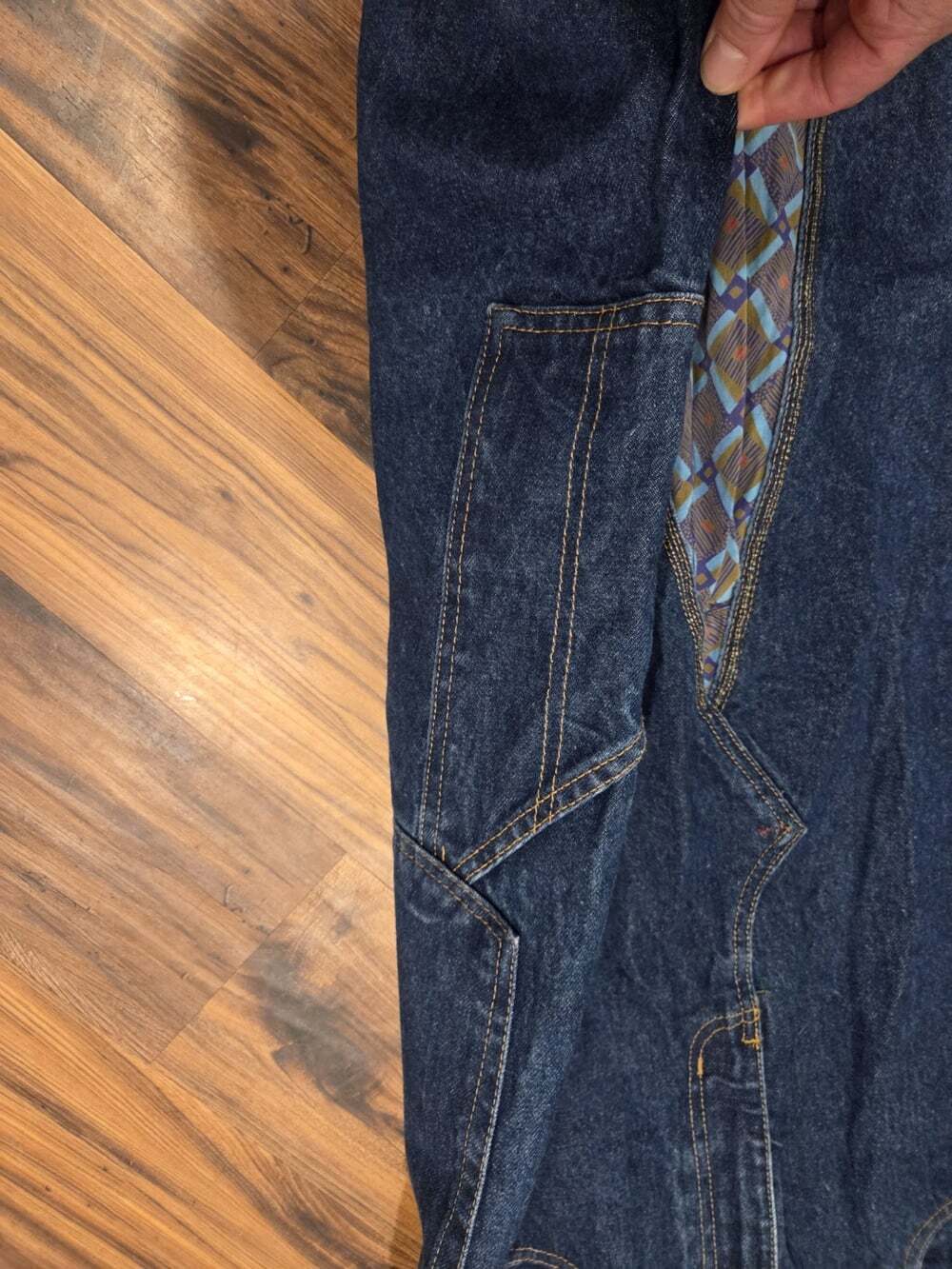 BDG Urban Outfitters Patchwork Denim Maxi Carpenter Skirt Size Large - Picture 8 of 15